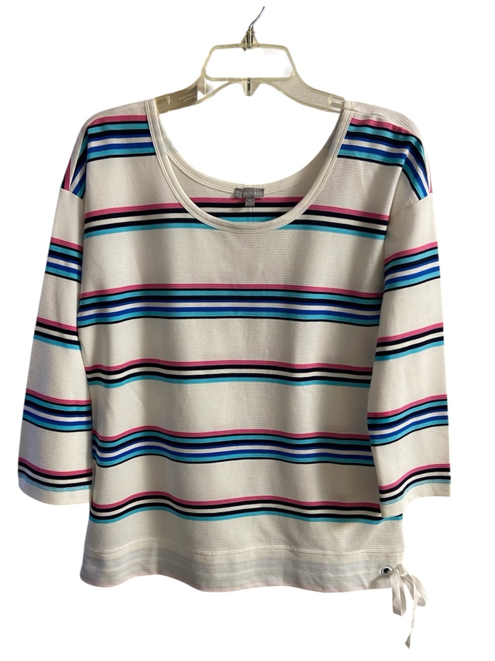 T by Talbots Medium Horizontal Stripe Ribbed Knit Top Side Tie NWT